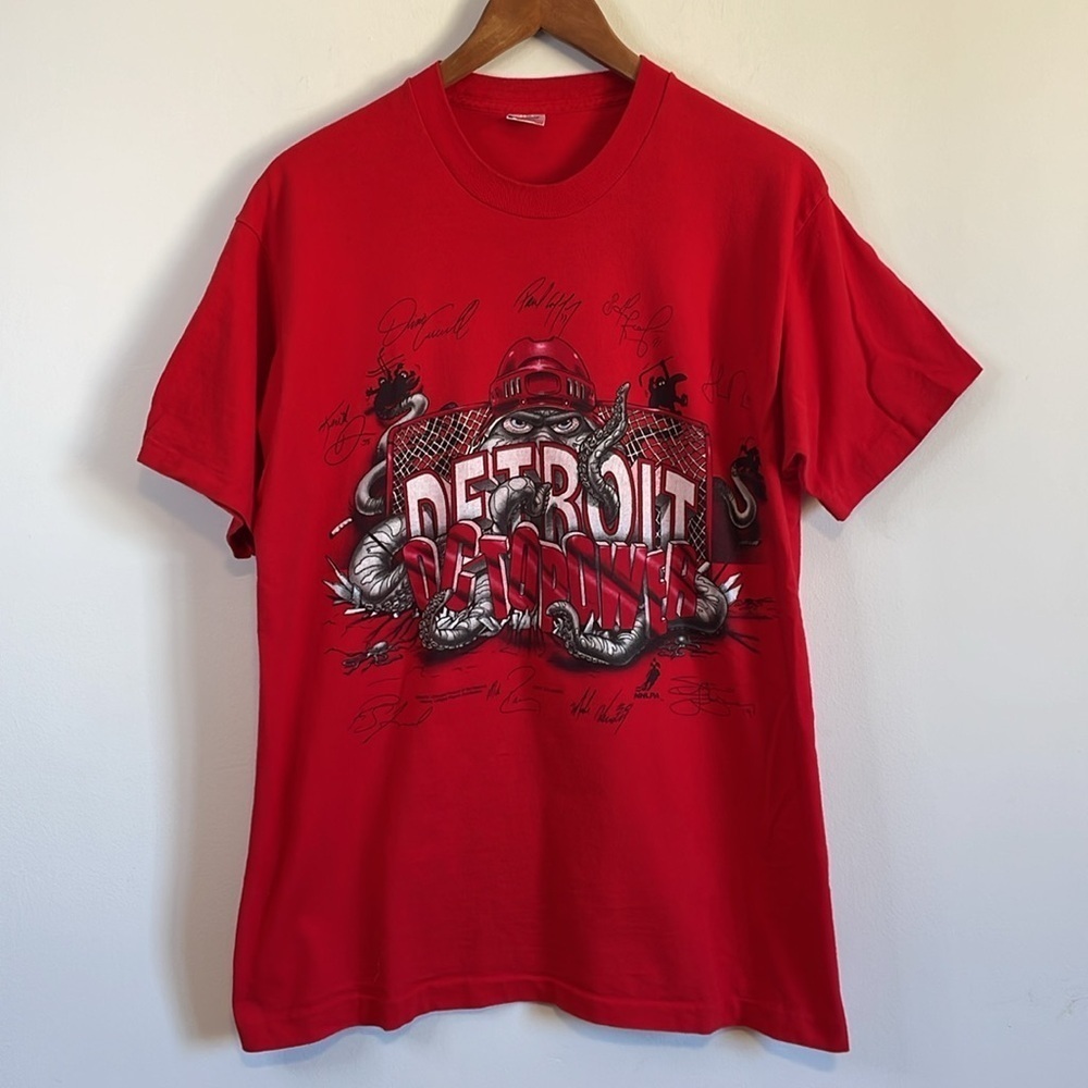 VTG 90s Detroit Red Wings T-Shirt LG Octopower Single Stitch Hockey Sportswear